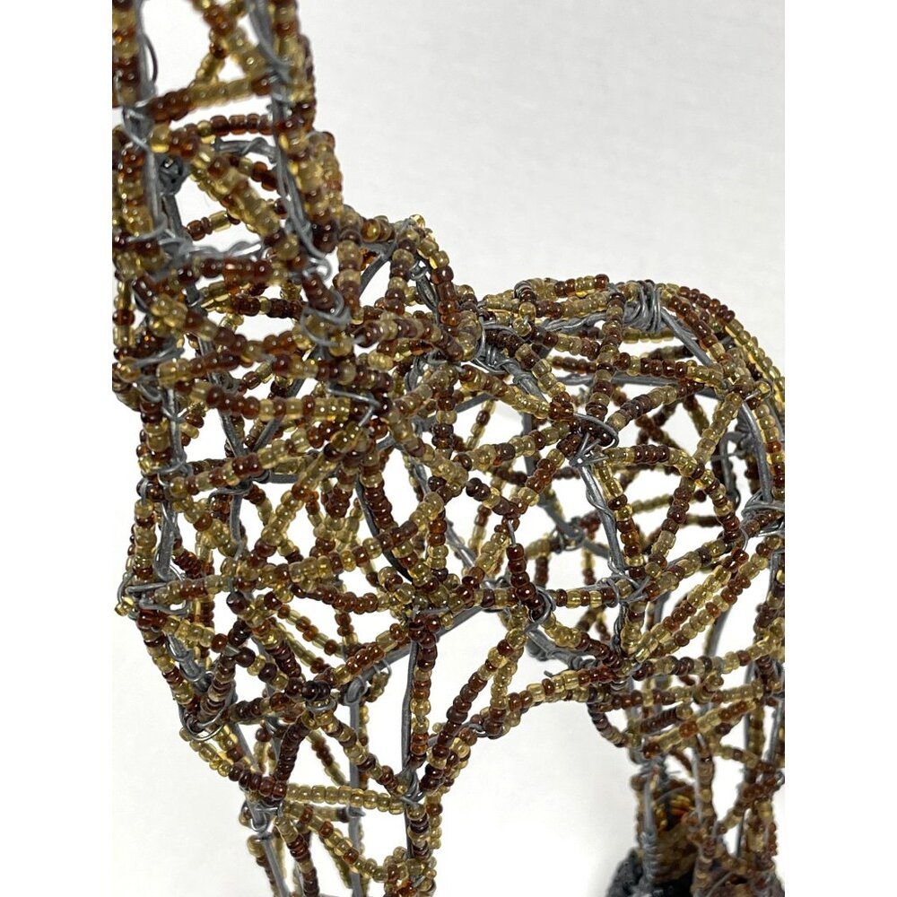 Handmade Giraffe Artisan South Africa Art Brown Glass Beads Wire 14.5" Vintage - Picture 5 of 12